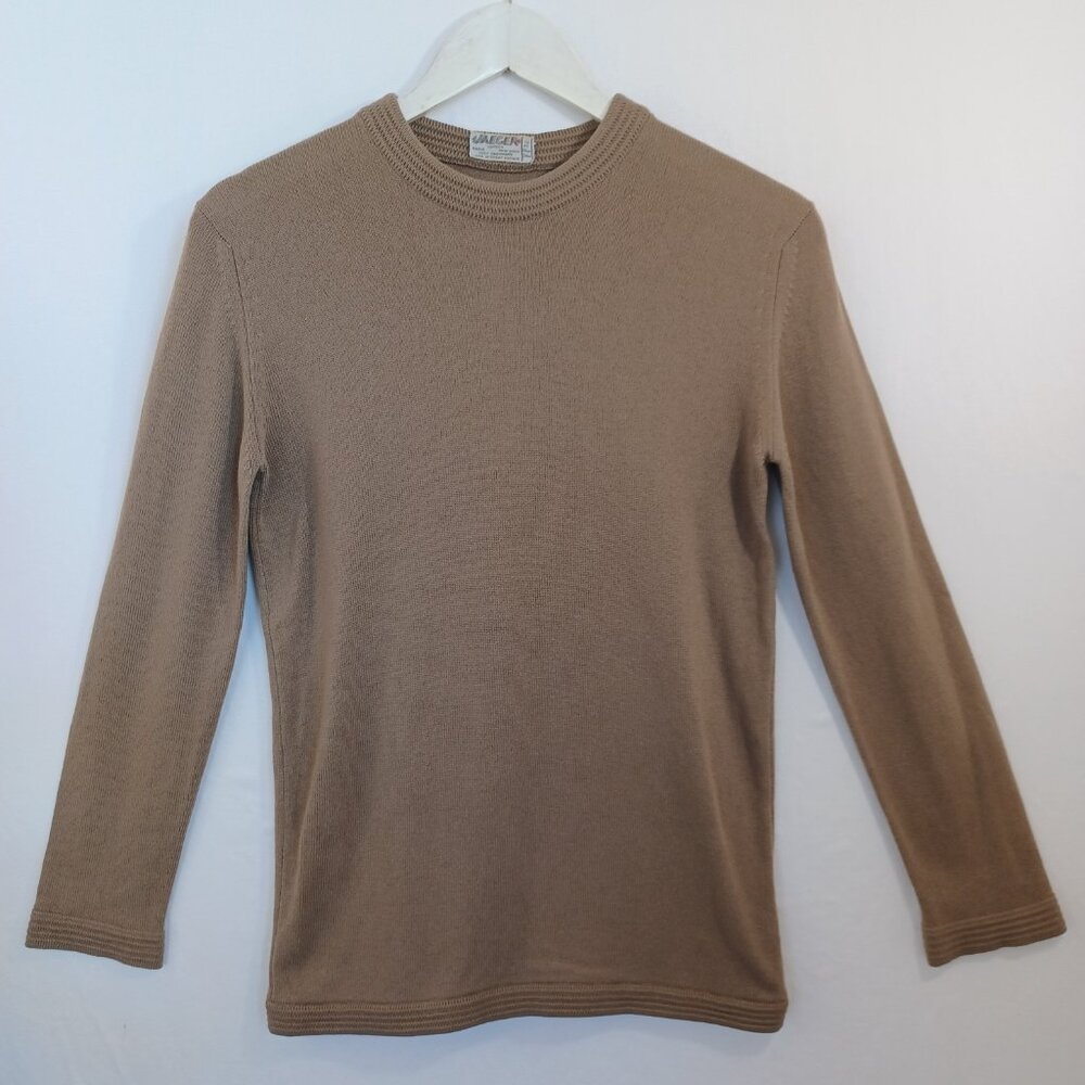 Jaeger London Cashmere Sweater Womens S/M Vintage Crew Neck Pullover Mocha Taupe - Picture 2 of 9